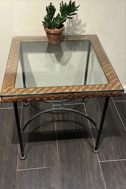 Vintage rattan glass top table