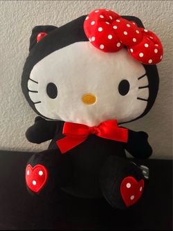 12” Hello Kitty Sanrio Black Cat Costume, Red Bow, Heart Feet Plush