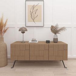 55” Mid Century Modern TV Stand for TVs Up to 60”, Wall Mounted Media Console, Floating TV Cabinet with Foldable Legs, Retro Entertainment Center, Irr