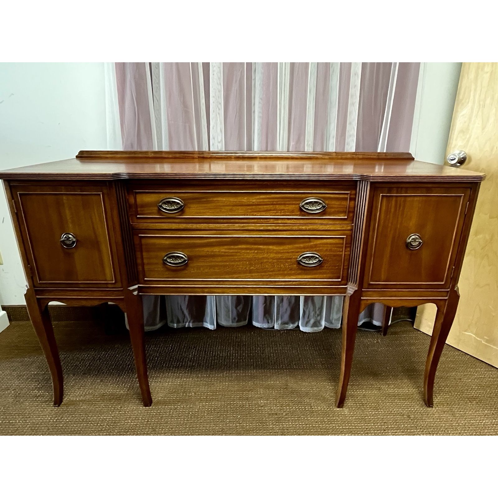 Vintage mahogany sideboard, buffet, server, credenza with two cabinets and two central drawers