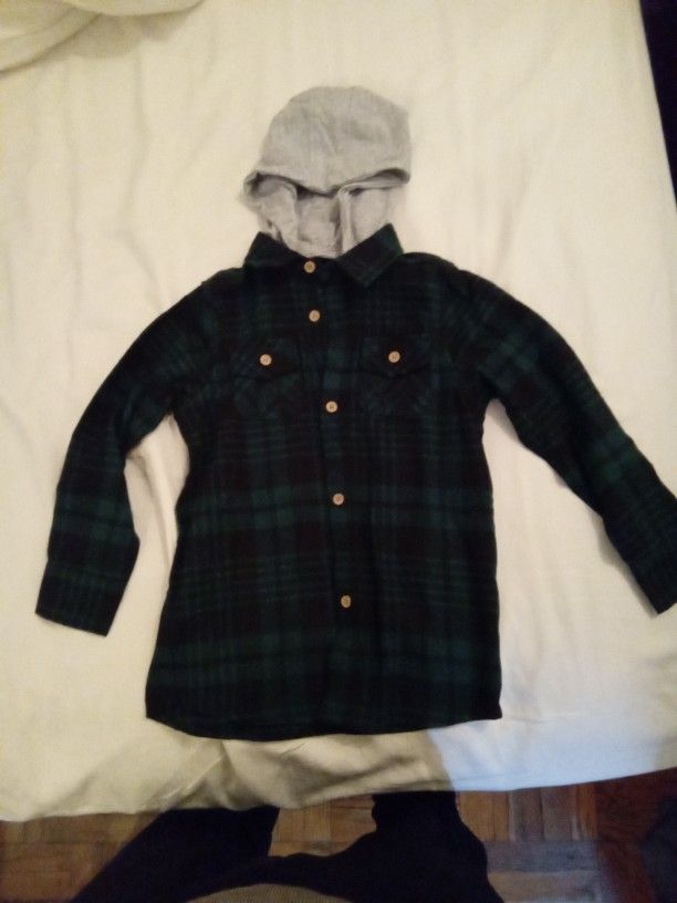 New Momoland Boys Long Sleeve Green & Black Plaid Flannel Shirt 4T