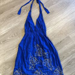 Papaya Blue Dress With Gold Roses Size Small