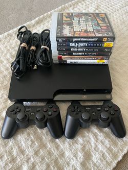 Sony PlayStation 3 Slim 250GB +6 Games +2 Controllers +Cords