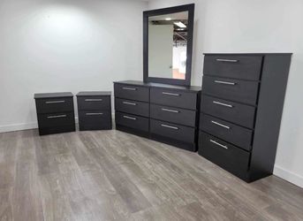 Dresser whit mirror, chest and 2 nightstands - Cómoda con espejo , Gavetero y 2 mesitas de noche