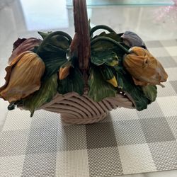 Antique Capodimonte Italy Floral Basket About 100 Years Old 9”by8” 