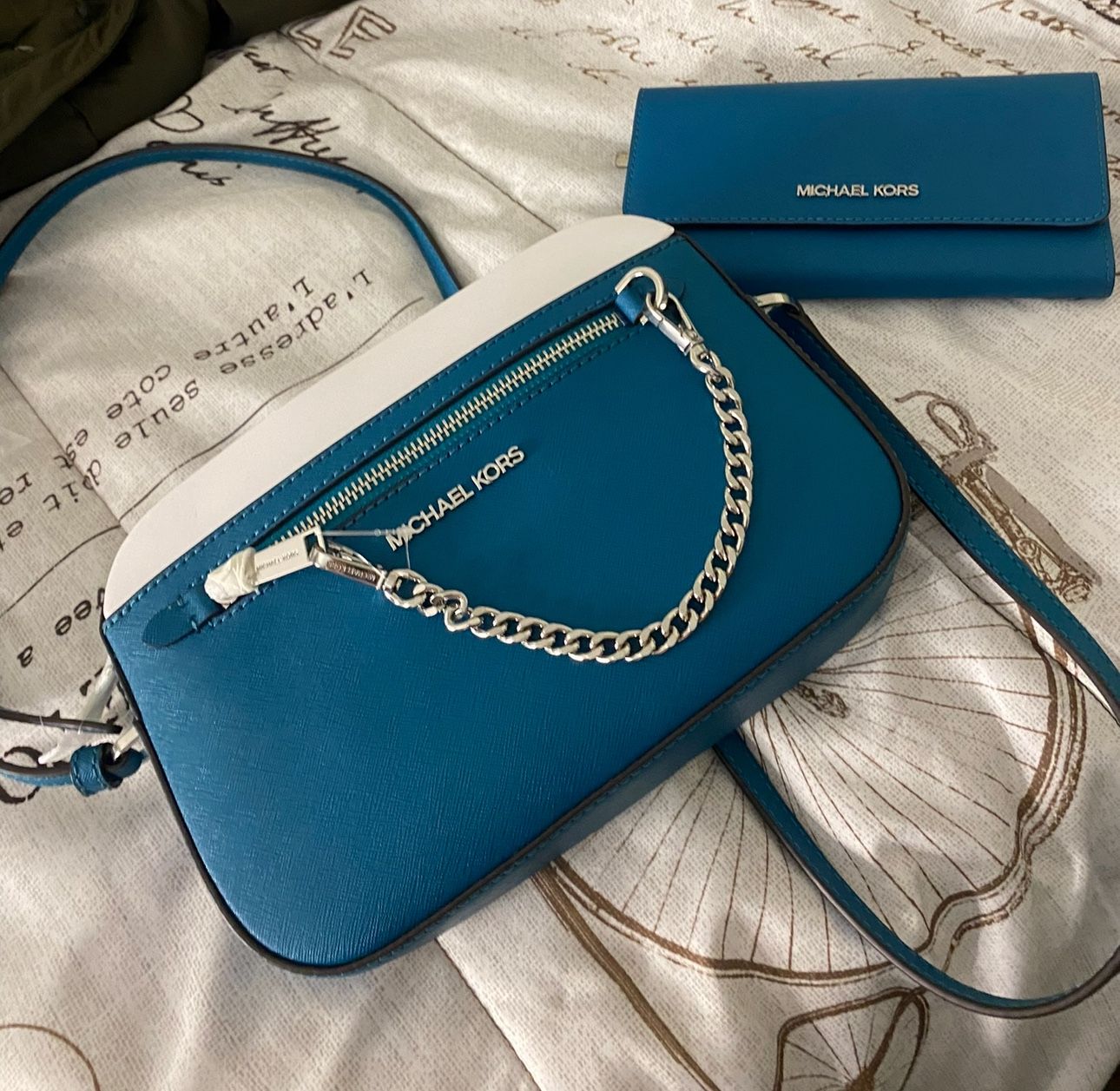 Michael Kors Blue Purse And Wallet