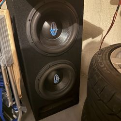 Menace Subwoofers Competition Speakers And 2 Amps One Is A 4500 Watt Amp The Other One Is 2000 Watt 