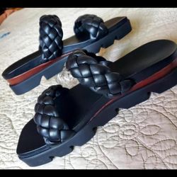 Bernardo Ciara Leather Slide Sandals Braided Lug Sole Wedge Sz 10