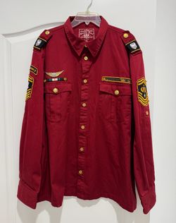 New Smoke Rise Special Force Military Patch Button-Up Shirt in red
