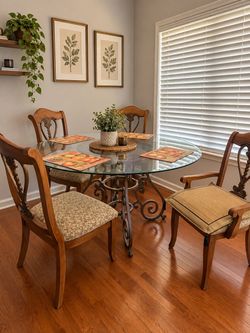 Glass Top Wrought Iron Dining Table 4 Chairs