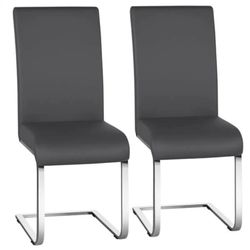2PCS Dining Chairs Faux Leather Chairs for Kitchen Dining Room Metal Legs Faux Leather Seat Modern Kitchen Furniture