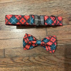 Aring Pet Christmas Holiday Dog Collar And Bow Large New