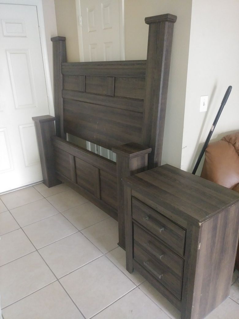 Full or queen bed frame headboard footboard and nightstand