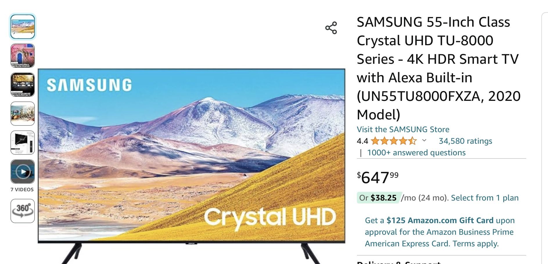 Samsung TV 55 Inch Class Crystal UHT8000 Smart TV for Sale in Redwood