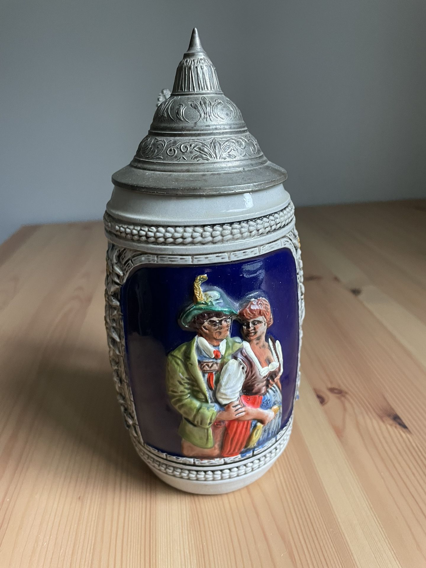German Beer Stein With Pewter Lid