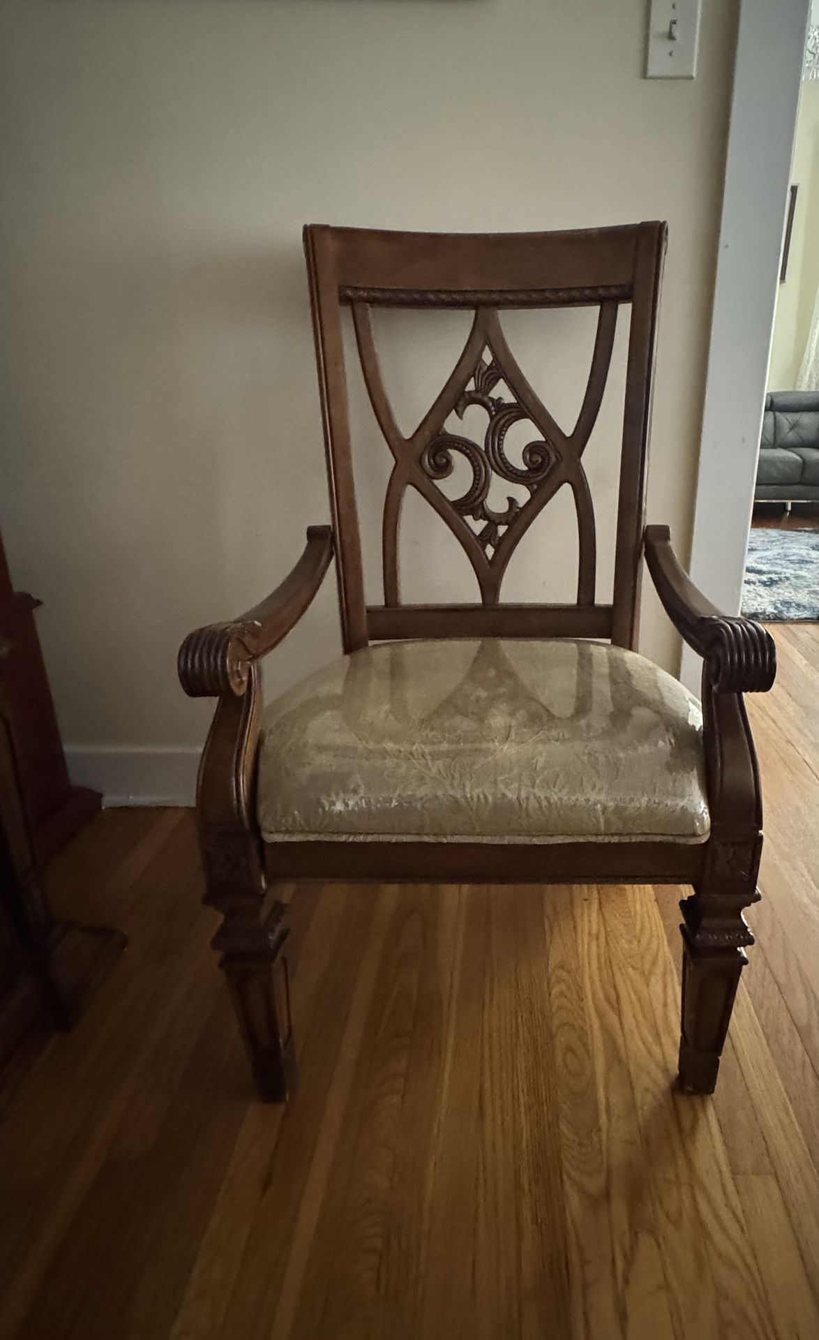Set of 6 Vintage Wooden Dining Chairs with Upholstered Seats