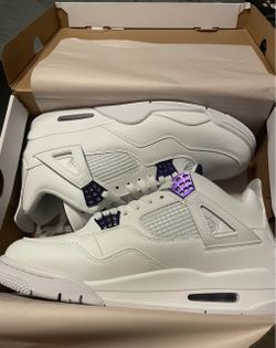 Air Jordan 4 White Purple Metallic Sneakers