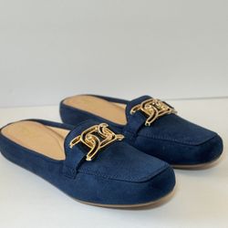 Women's Navy Suede Slip-On Loafers with Gold Accent Size 7.5