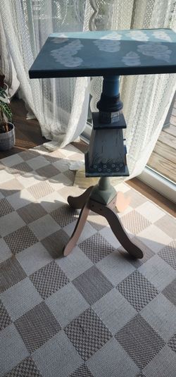 Hand-Painted Lighthouse Side Table / Coastal Accent Stand