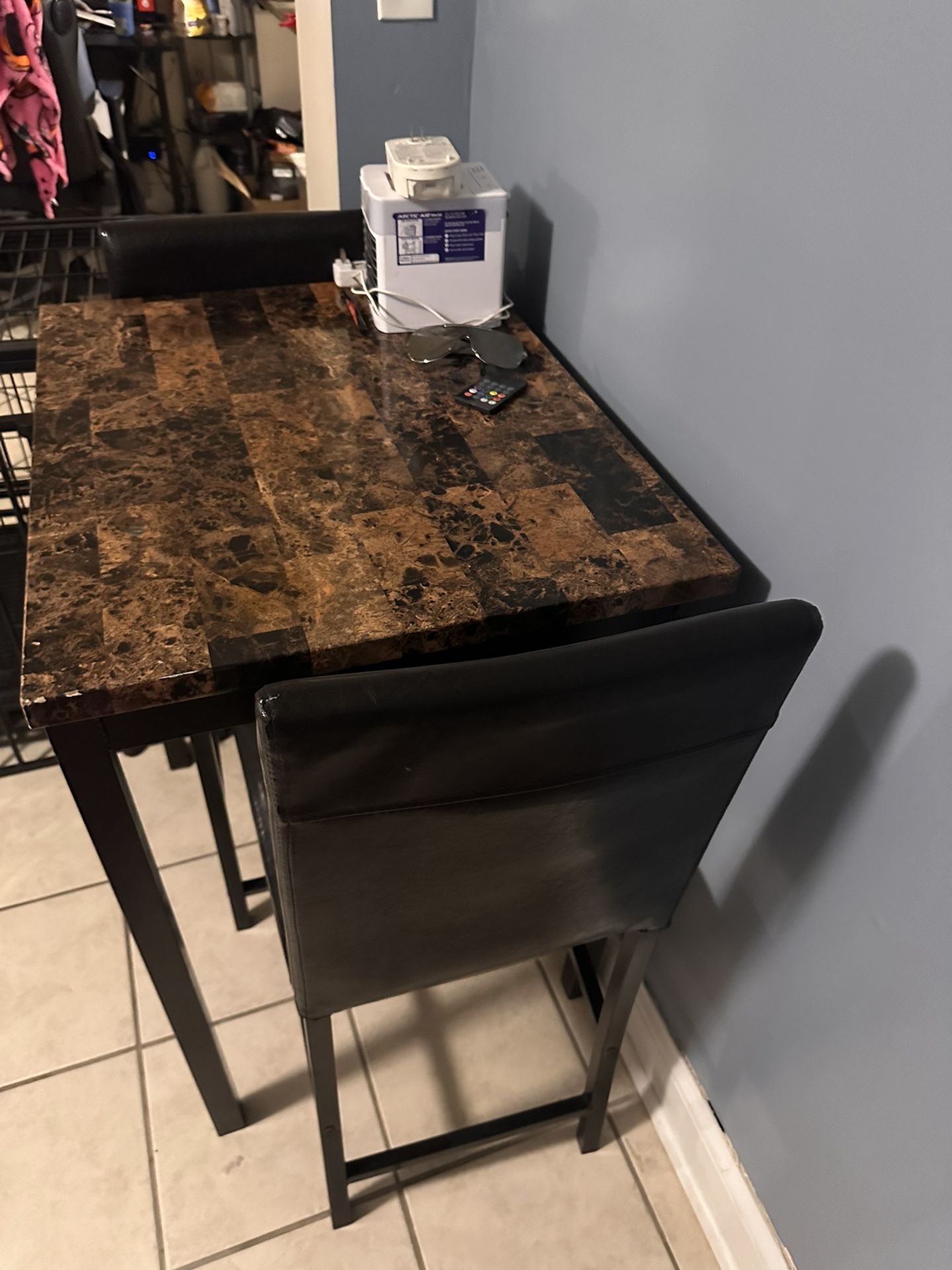 2 Chair Marble High Top Table