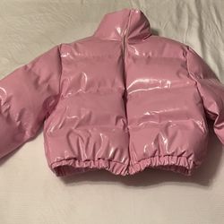 New Women’s 8 Pretty Little Thing Pink Vinyl Puffer Jacket
