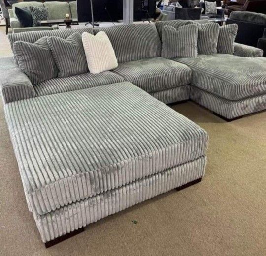 Plush Comfy Smoke Sectional Sofa Couch