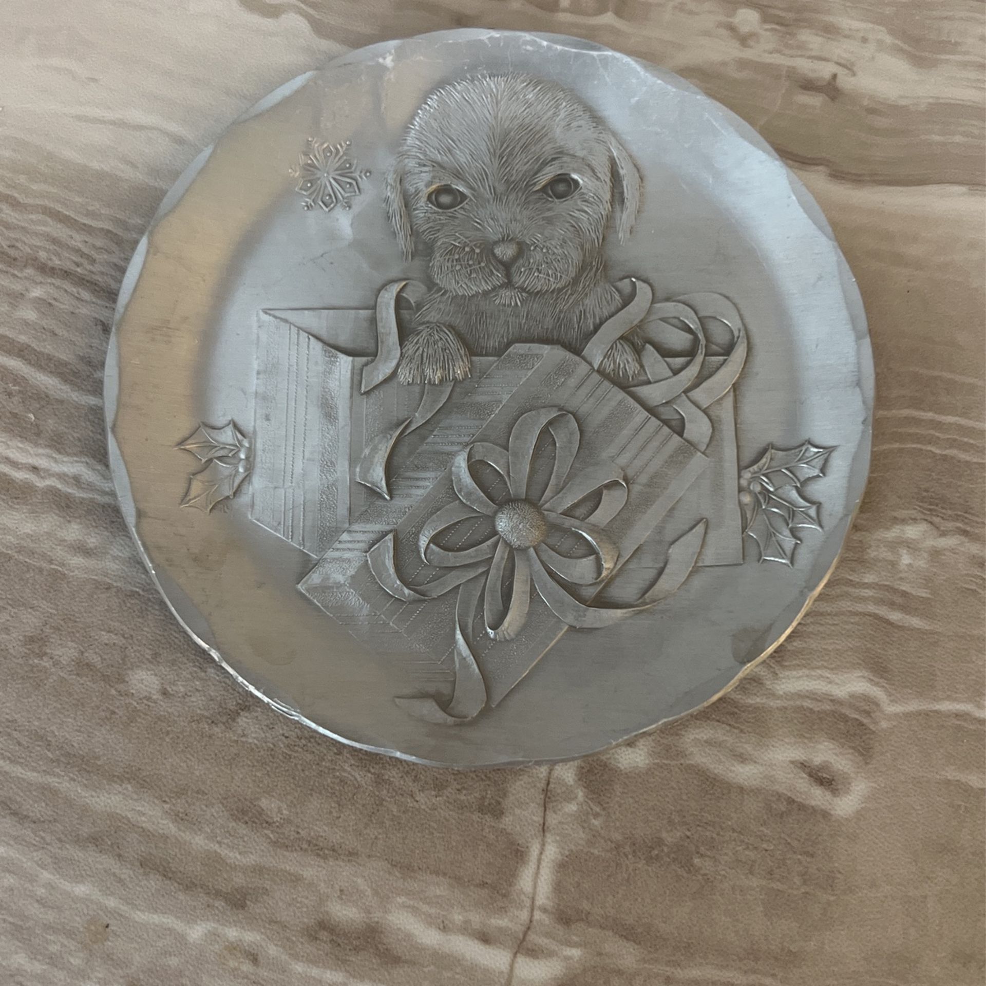 Vintage Wendell August Forge Christmas Puppy Trinket Dish
