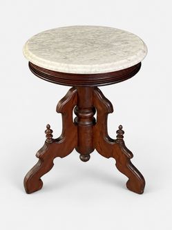 Antique Victorian Eastlake Walnut & White Marble Parlor Table, c.1900's - Delivery Available