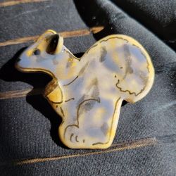 Vintage Clay Pottery Handmade Squirrel Brooch Glazed Signed & Numbered