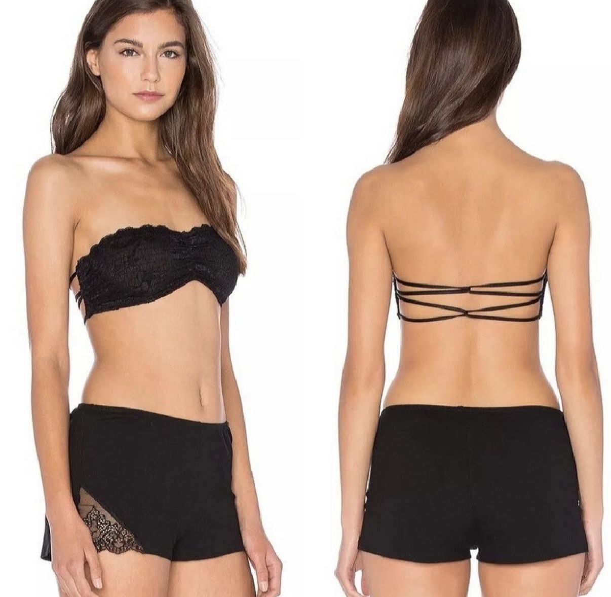 NWT $20 Free People Black Essential Lace Bandeau Scalloped Lace Trim Bralette XS