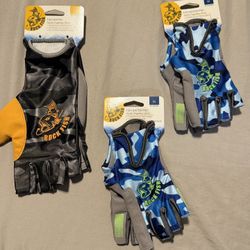 Rock Fish Camo Fishing Gloves, Fish Baiter Fingerless Size Large and Medium 
