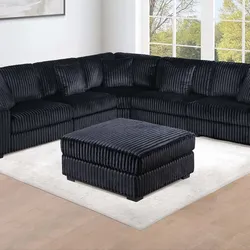 Brand New Black Corduroy Modular Sectional Sofa w Ottoman