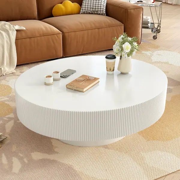 NEW Round Fluted Drum Coffee Table, White