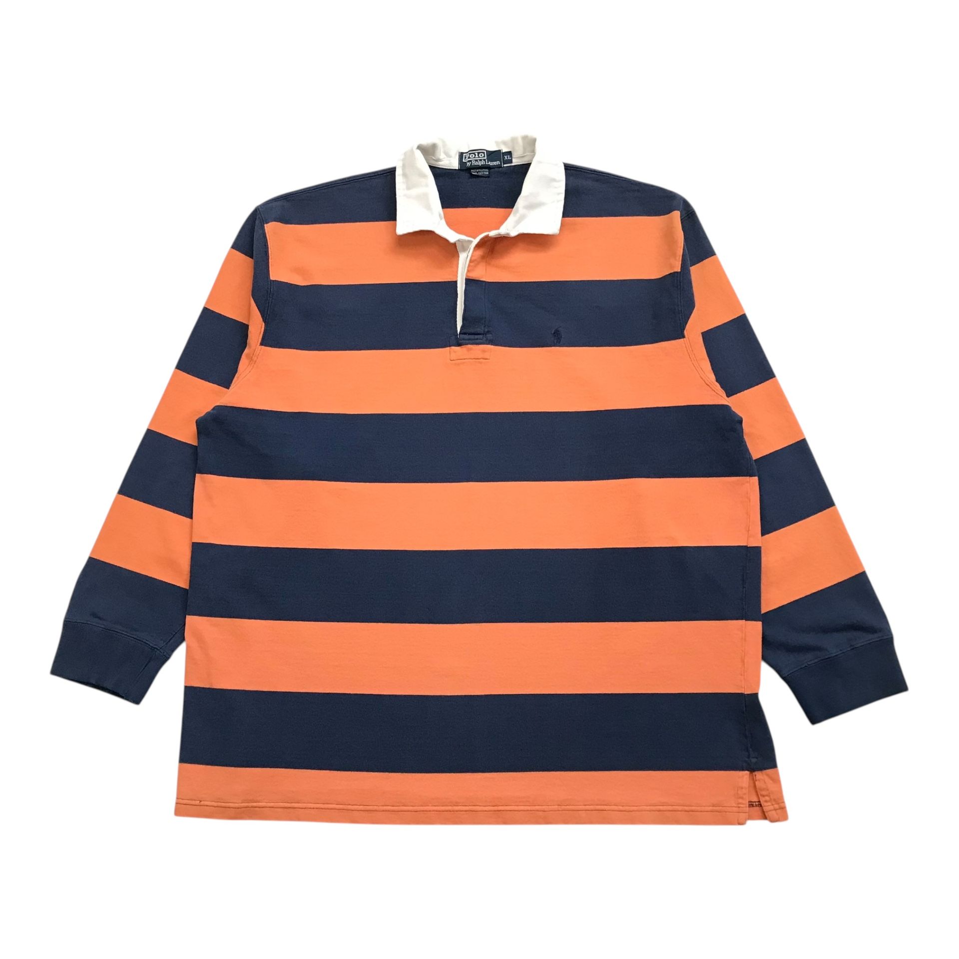 POLO RALPH LAUREN LONG SLEEVE SHIRT XL MENS BLUE STRIPES RUGBY PULLOVER VINTAGE