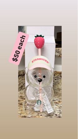 New NIB Starbucks 2026 pink hat glass bear cup tumbler