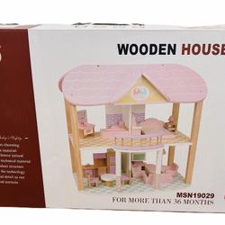 NEW IN BOX- Adorable 2-Story Wooden Dollhouse with Furniture