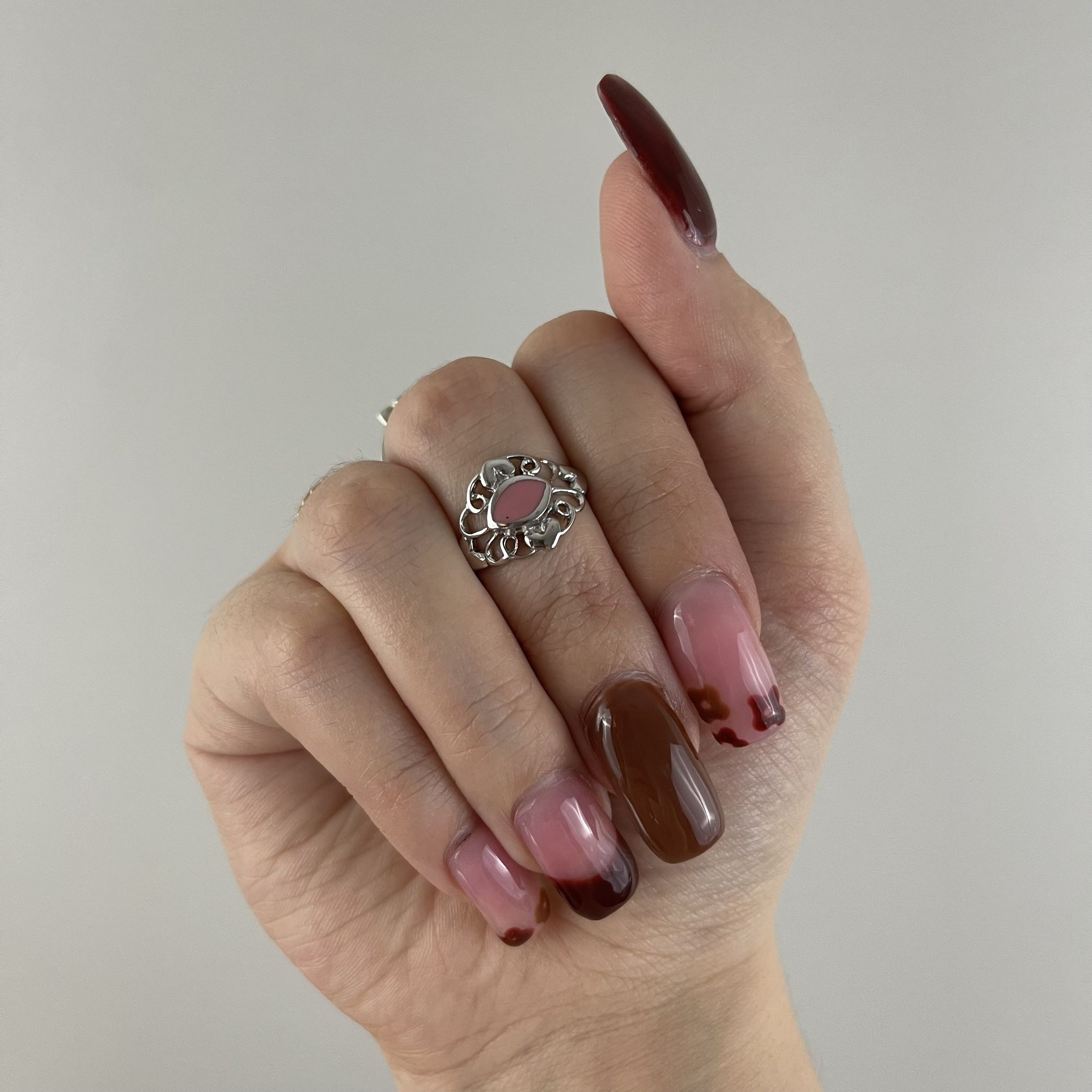 Vintage Baby Pink Silver Swirl Heart Design Dainty Ring