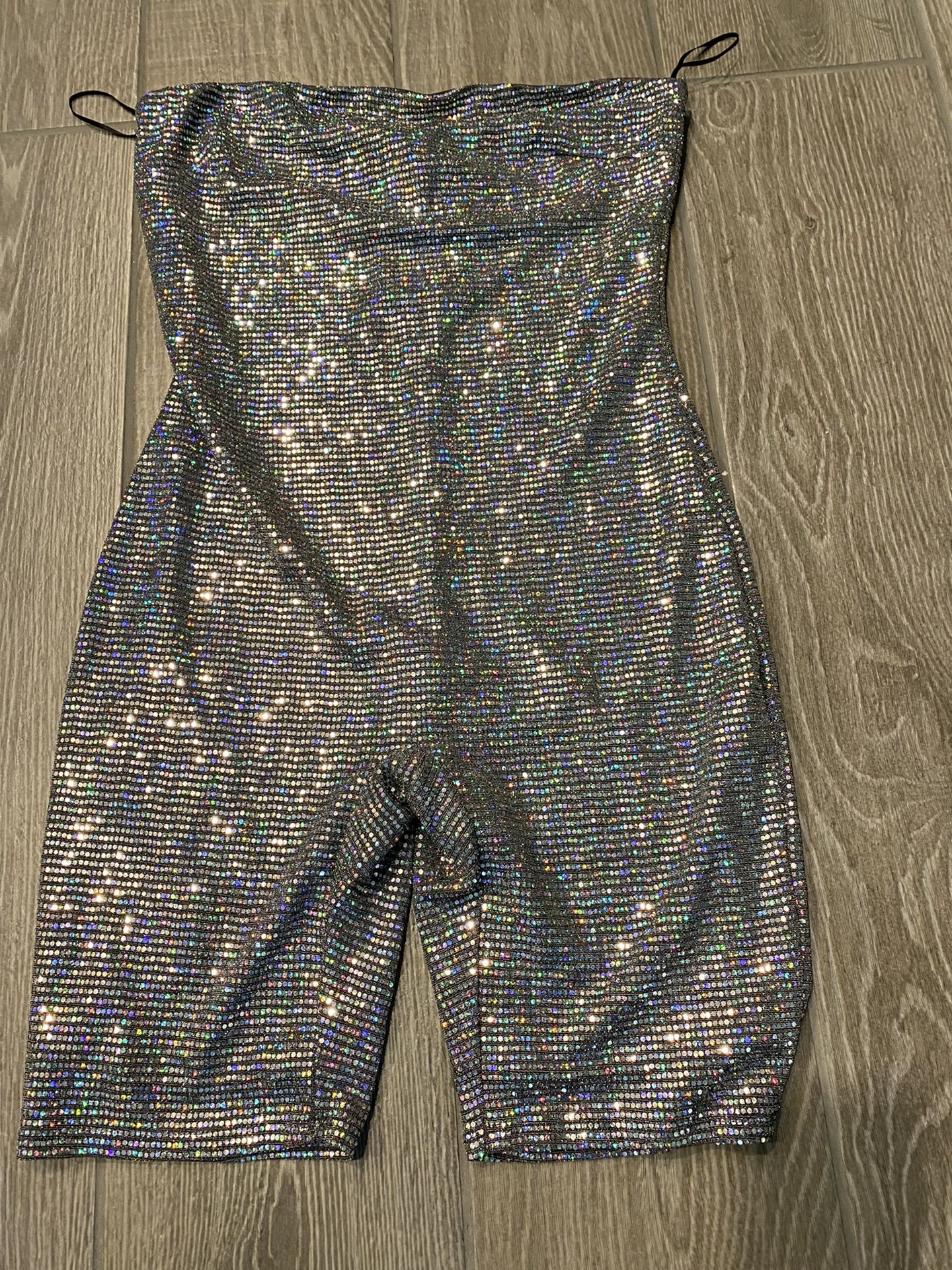 Womens Sequin Romper Color Silver Size Xl