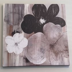 Cream Brown Natural Square Canvas Flower Wall Art 