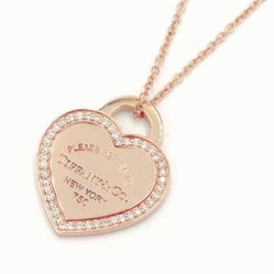 Tiffany & Co. *RARE Discontinued Limited Edition!* 18k Pink Gold Necklace + Genuine Diamond Encrusted: "Return To Heart” Chain Pendant 