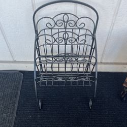 Retro Black Wrought Iron Magazine Rack