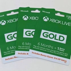 NEW XBOX LIVE GOLD 6 Months GAME CODE + BONUS GAME $39.99 VALUE