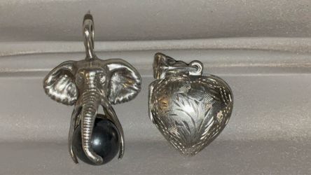 Vintage Silver Heart Locket & Elephant Hematite