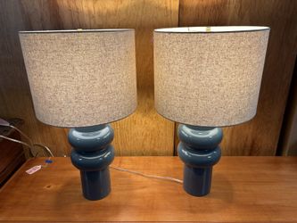 WEST ELM Modern Totem Light Blue Ceramic Table Lamp ( Set of 2)