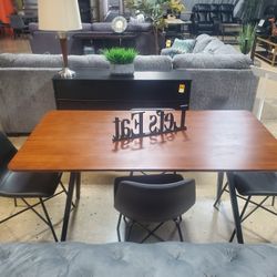 Mid Century Modern Style Dining Set With 4 Chairs 