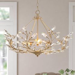 22inch Crystal Chandelier Silver Champagne Finish Pendant Light Modern Dining room Light Fixtures Vintage Chandelier 3 Light Adjustable Chain For Kitc