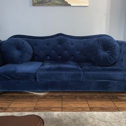 Blue Velvet Sofa (Open To Negotiating)