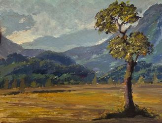 Original Mountain Landscape Painting – Lone Tree – 5.5×7 Acrylic
