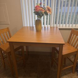 Tall Solid Wood table With 2 Solid Wood Chairs 