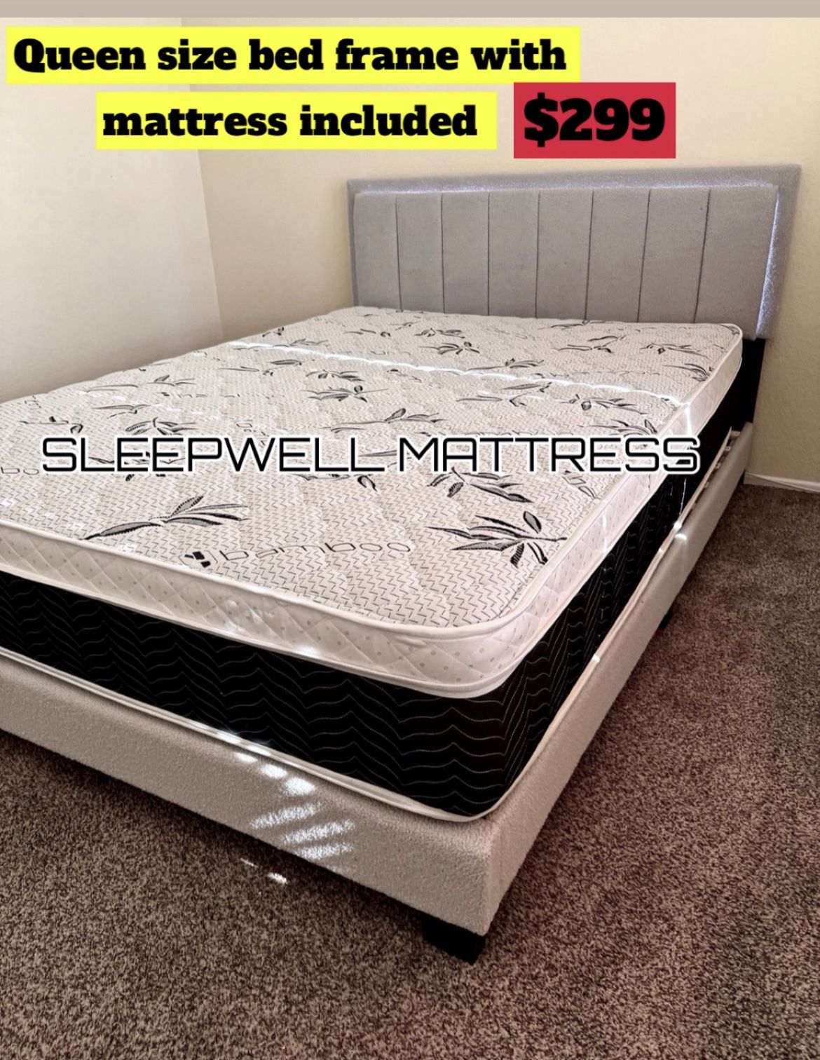 Queen Size Bed Frame With Pillow Top Mattress Included